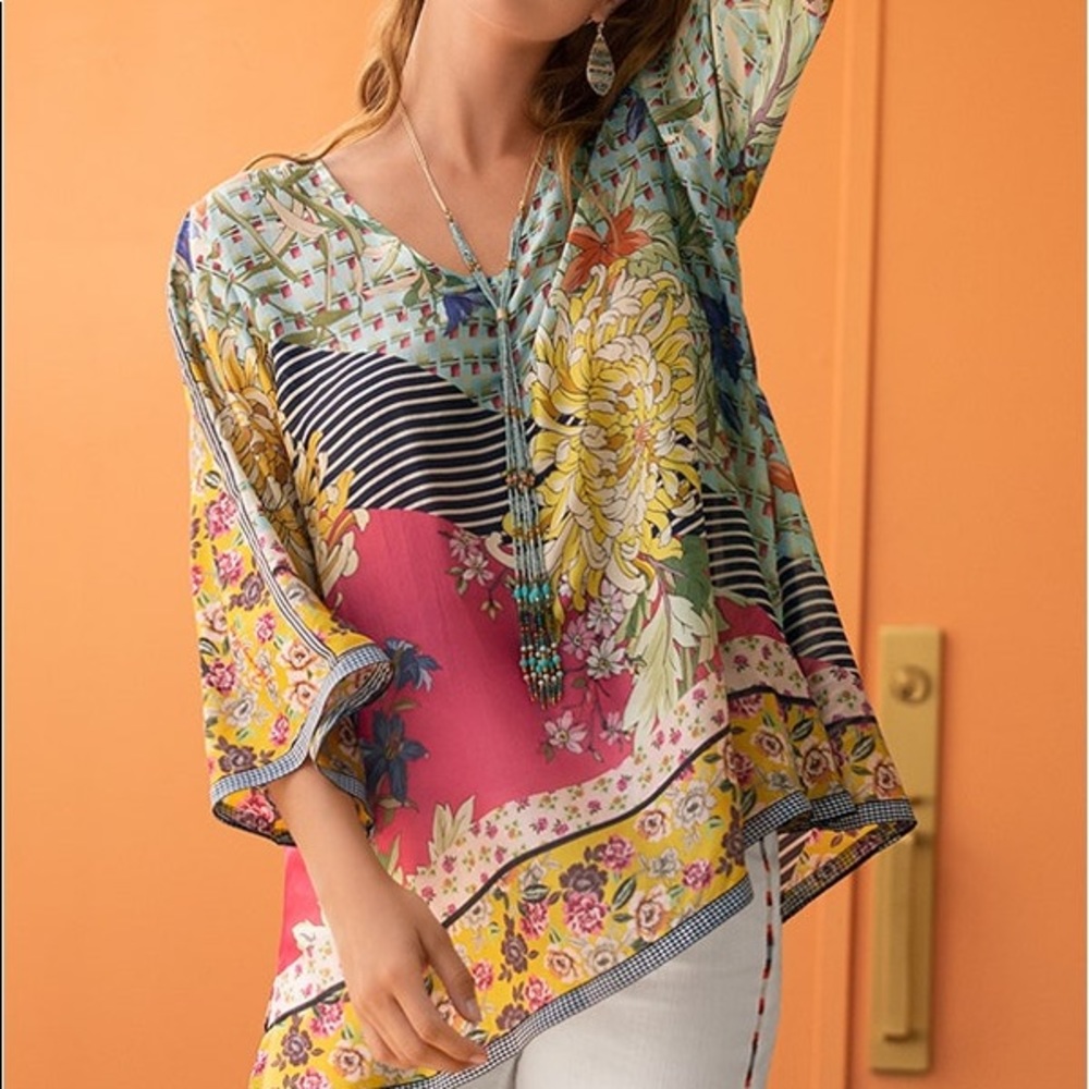 Johnny Was Colorful Floral Short Sleeve Tee